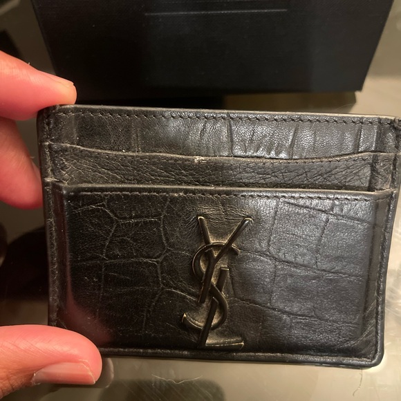 YSL Saint Laurent Crocodile Embossed Black Leather Card Holder With Box - Picture 6 of 7